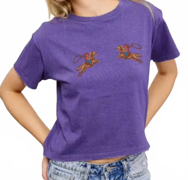 Zutter Puff Stitch Cowgirl Graphic Crop T-shirt Purple Medium 3