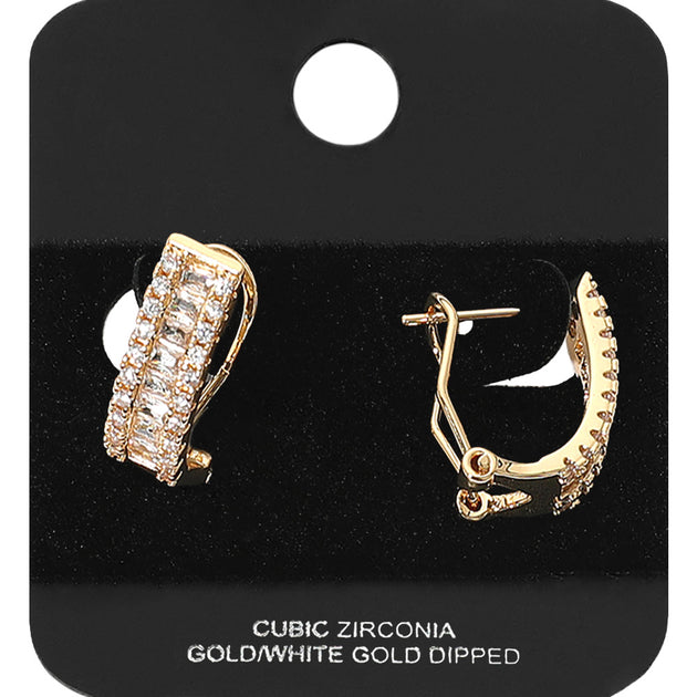 FASHNZFAB Gold Dipped CZ Stone Half Hoop Earrings Silver 2