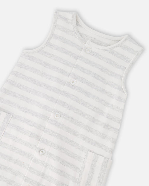 Deux par Deux Cotton Striped Romper White and Grey Stripes White 18-24 Months 4