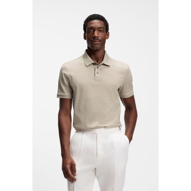 Boss Geometric-jacquard Polo Shirt Beige XLarge 4