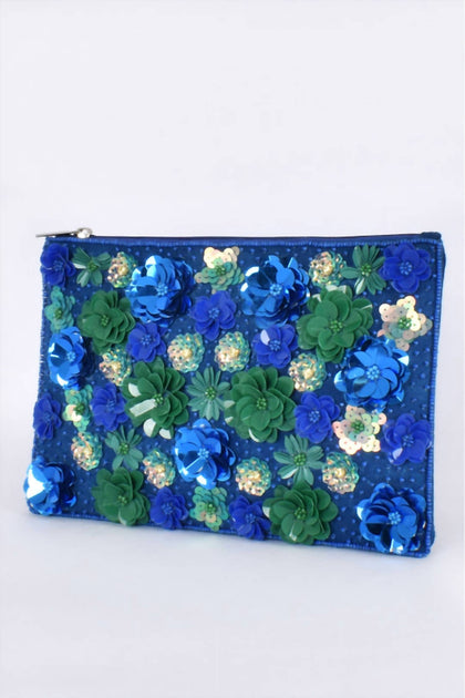 Treasure Jewels Floral Beaded Clutch Bag Blue One Size 2