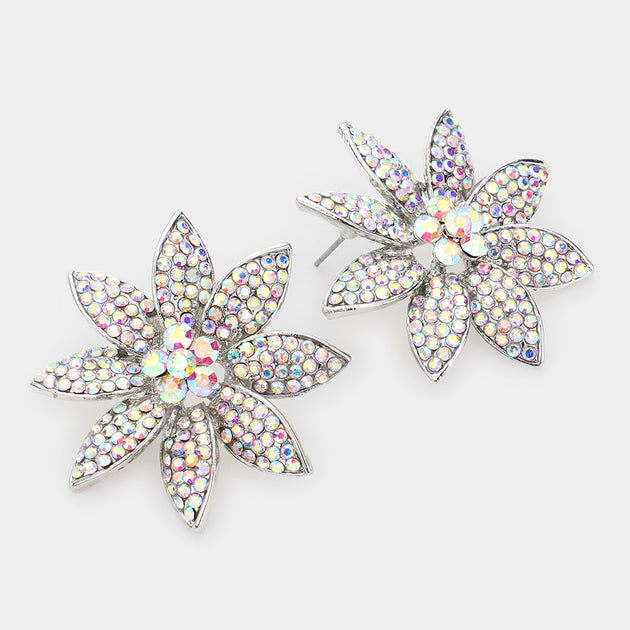 FASHNZFAB Bubble Stone Flower Evening Earrings Purple 3