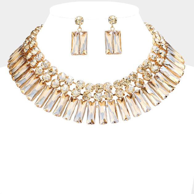 FASHNZFAB Stone Cluster Evening Necklace Silver 6