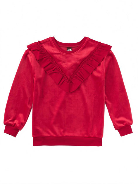 Tea Collection Very Velour Ruffle Tunic Top Red US 6 2
