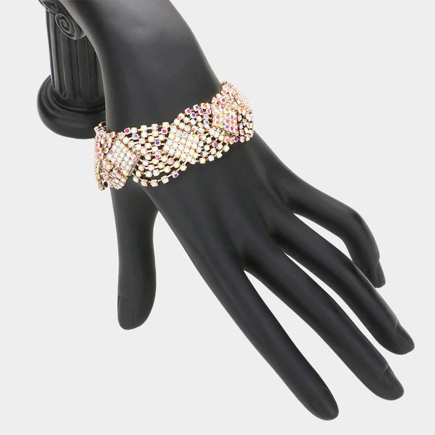 FASHNZFAB Rhinestone Pave Evening Bracelet Gold One Size 3