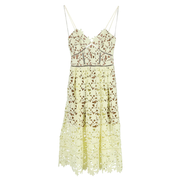 chinese dress ladies Self-Portrait Guipure Lace Azaelea Midi Dress In Yellow Polyester