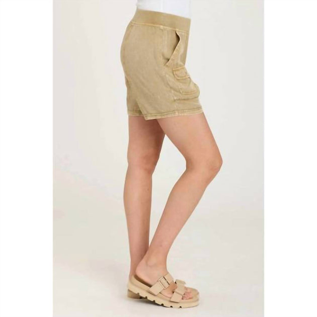 XCVI Distressed Pull-On Wash Shorts Beige XSmall 4
