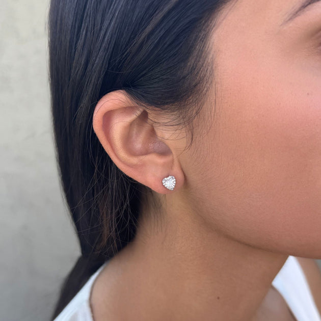 Adornia Heart CZ Halo Stud Earrings Silver 3