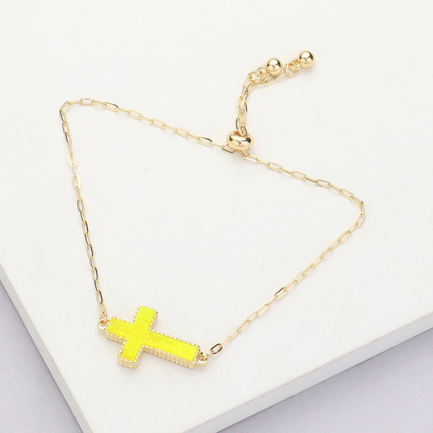FASHNZFAB Cross Druzy Bracelet Yellow Green One Size 3