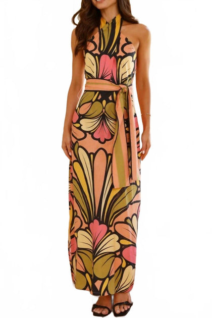 SUNDAYUP Retro Bloom Halter Maxi Dress Pink Large 2