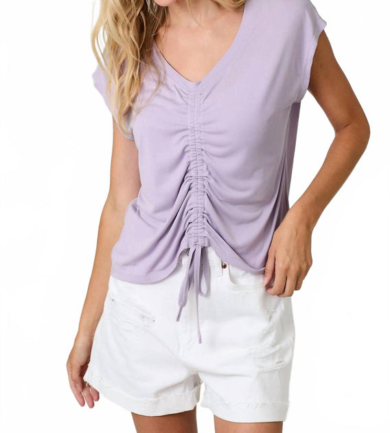 mystree Front Ruche Modal Cap Sleeves Top Purple Small 2