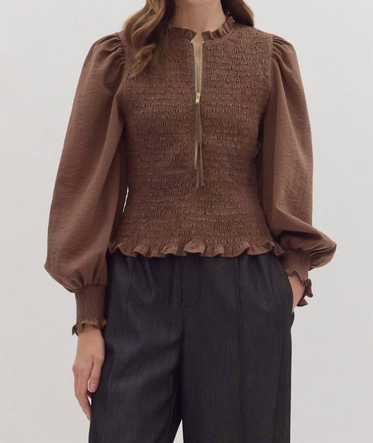 Entro Smocked Top Brown Large 3