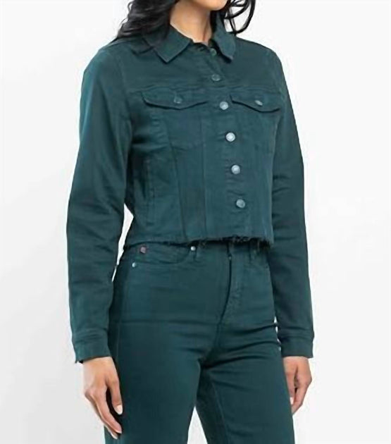 Judy Blue Grinding Denim Jacket Green Small 4