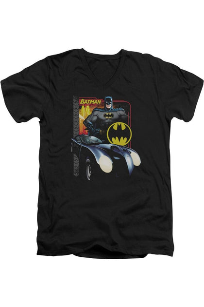 Gildan Batman Bat Racing V-Neck T-Shirt Black XL 2