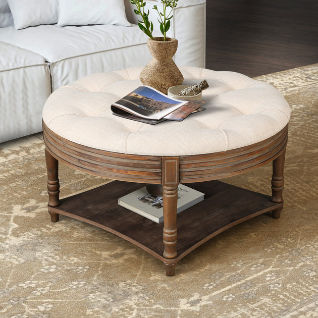GOODSILO Round Tufted Ottoman Coffee Table Storage Footstool 3