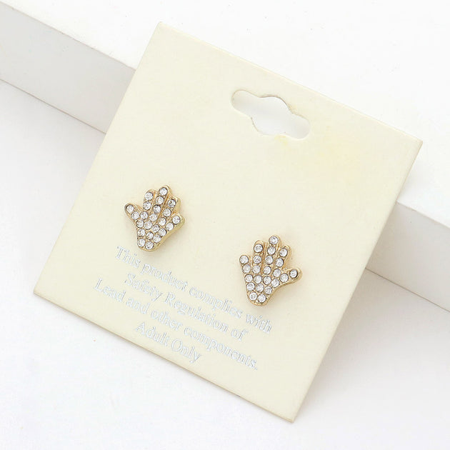 FASHNZFAB Hand Stud Earrings Clear Gold Silver 3