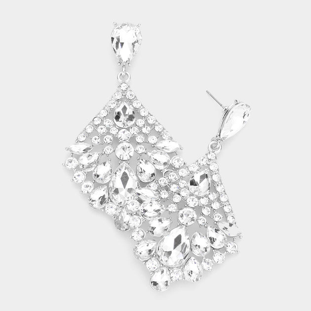 FASHNZFAB Multi Stone Dangle Evening Earrings Silver 3