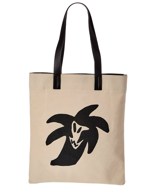 Palm Angels Hunter Canvas Leather Shopping Bag Black 2