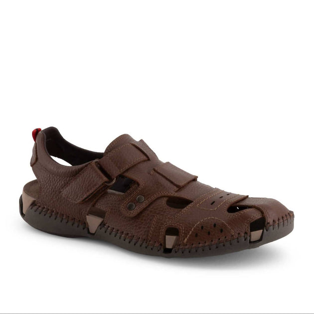 Andrea Men's Velcro Closure Leather Sandal Brown US 9 4