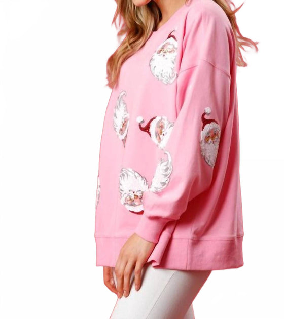 Peach Love Sequin Santa Sweatshirt Pink Small 4