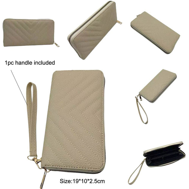 FASHNZFAB Chevron Quilted Zip Around Wristlet Wallet White 4