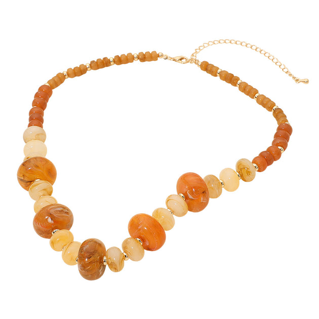 FASHNZFAB Chunky Marbled Round Beaded Necklace Brown Gold One Size 3