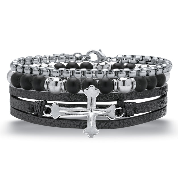 Palm Men's Multi Strand Bracelet Set Black 2