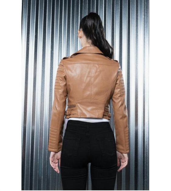 AZALEA WANG Moto Jacket Brown Medium 4