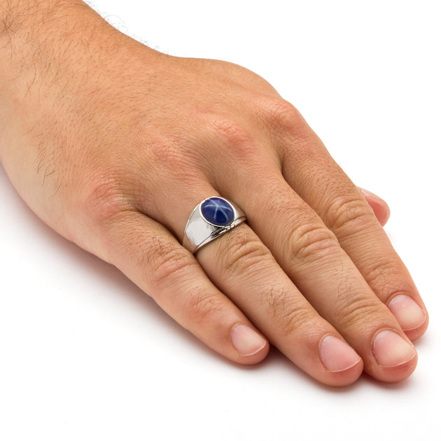 Palm Men's Oval Simulated Blue Star Sapphire Ring Blue US 14 4