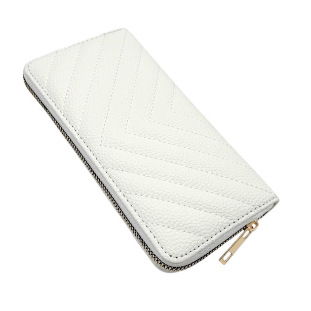 FASHNZFAB Chevron Quilted Zip Around Wristlet Wallet White 3
