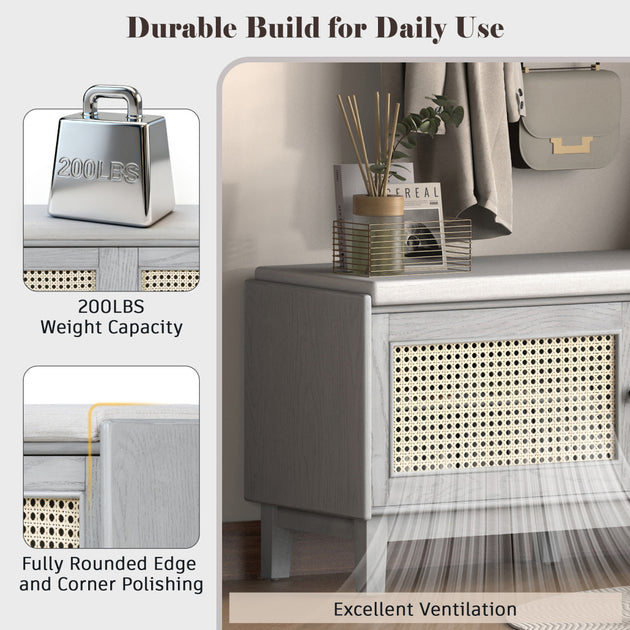 Streamdale Boho Rattan Entryway Bench Gray Wash 4