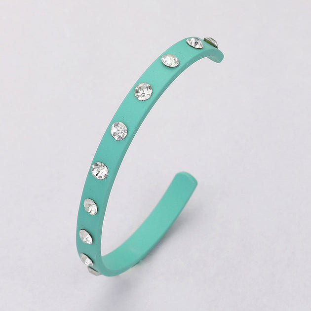 FASHNZFAB Round Stone Embellished Cuff Bracelet Mint Green One Size 3