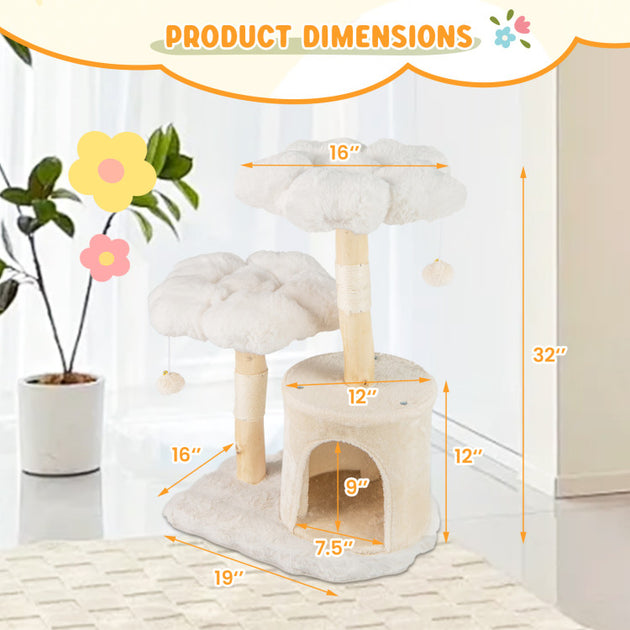 Hivvago Solid Wood Cat Tree White Medium 4