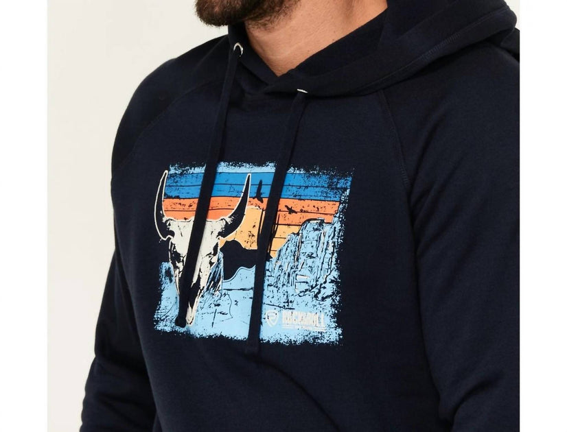 Rock & Roll Denim Long Horn Desert Hooded Sweatshirt Blue XL 3
