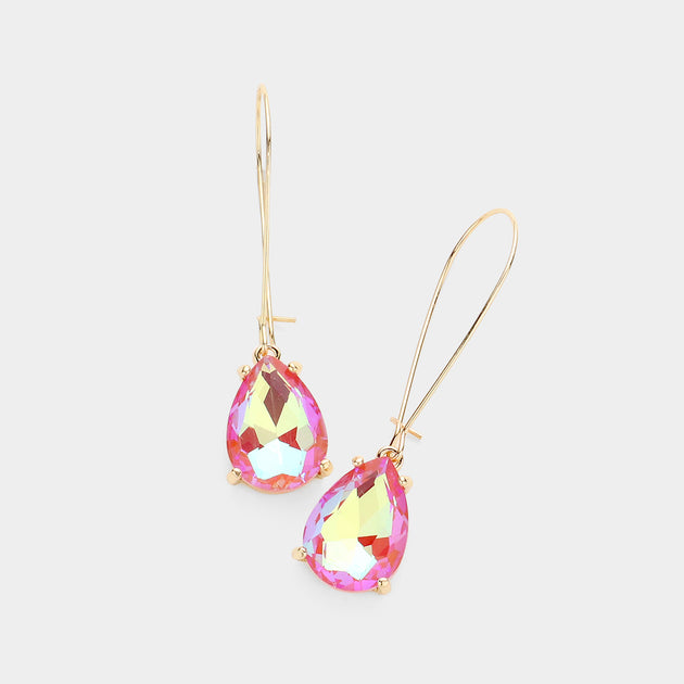 FASHNZFAB Teardrop Stone Dangle Earrings Coral Pink 3