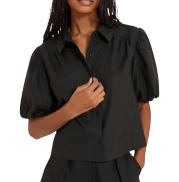 Something Navy Puff Sleeve Button Up Top Black Medium 3
