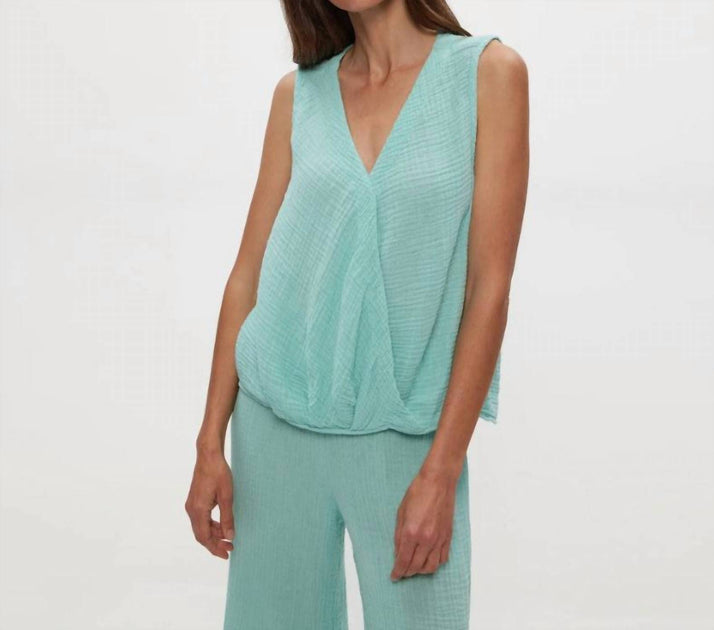 Michael Stars Kate Surplice Tank Blue Large 2