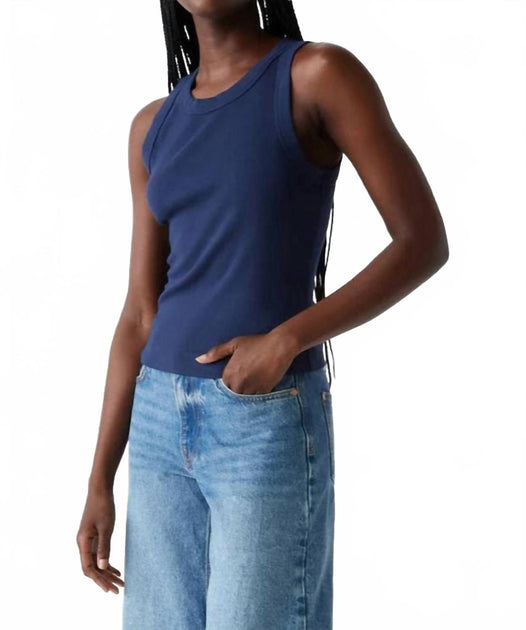 Michael Stars Gina Ribbed Crop Tank Blue Medium 3