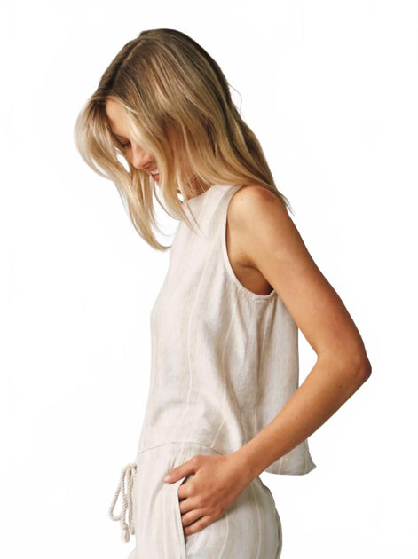 Bella Dahl Sleeveless Button Back Top Beige Large 3