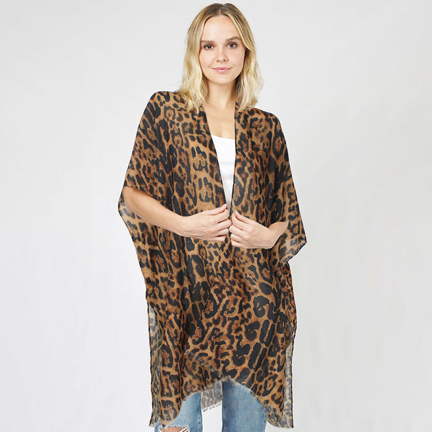 TRUEDAMES Kimono Poncho Gris à Motifs Léopard Taille Unique 5