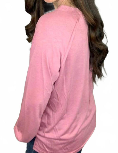 Shirley Stone Solid V-Neck Top Pink Small 3