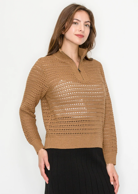Yal New York Open-Knit Pullover Brown XS 4