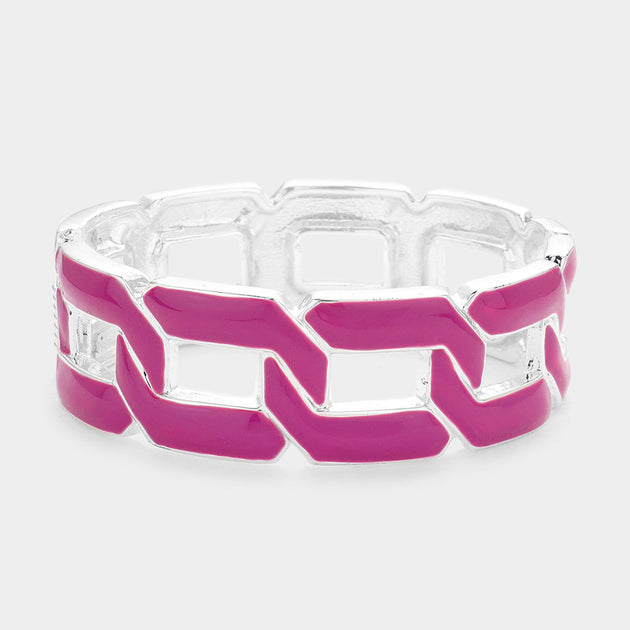 FASHNZFAB Curb Chain Cut Out Enamel Bangle Purple Silver One Size 2