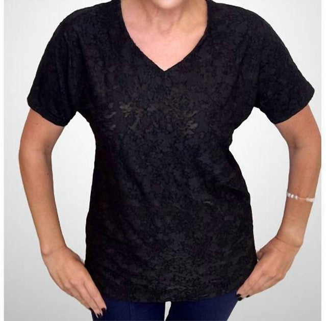 Ethyl Textured V-Neck Tee Black Small 2
