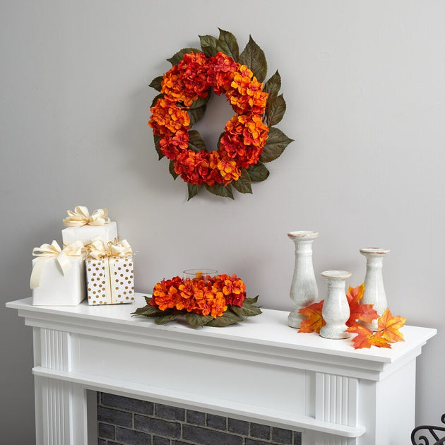 Hivvago 20 inch Autumn Hydrangea Artificial Wreath 4