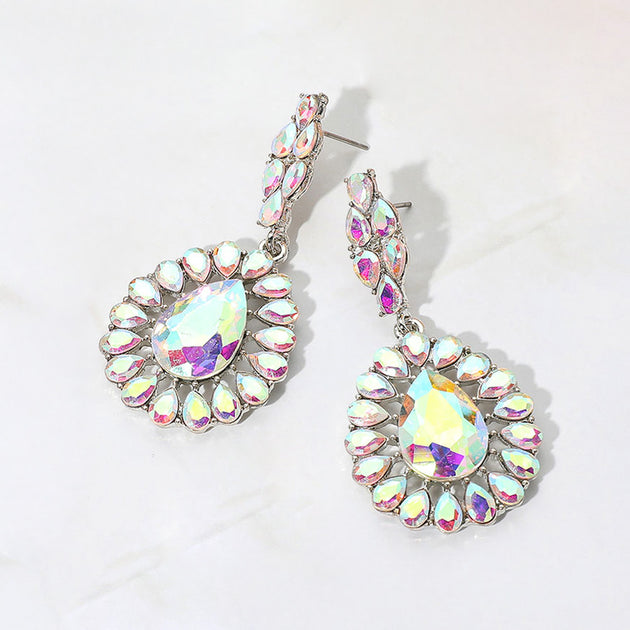 FASHNZFAB Teardrop Dangle Earrings Silver Green 3
