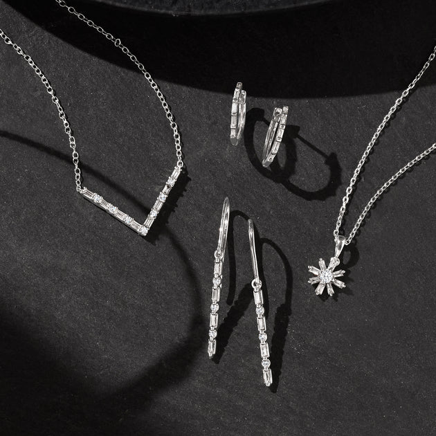 Ross-Simons RS Pure Diamond Linear Drop Earrings Silver 4