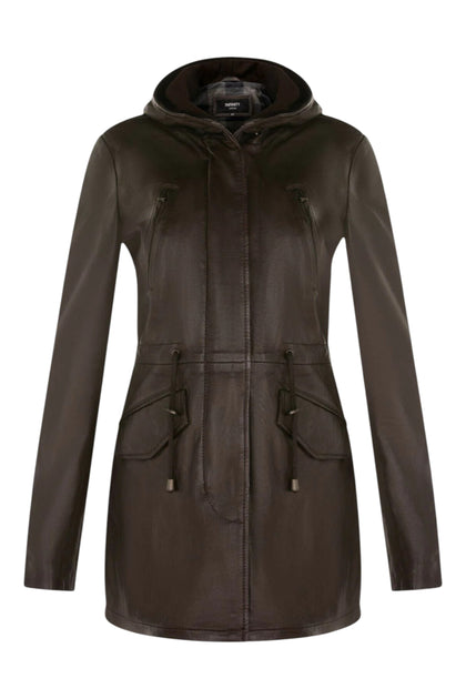  Infinity Women Hooded Parka Jacket Brown Leather US 16 3