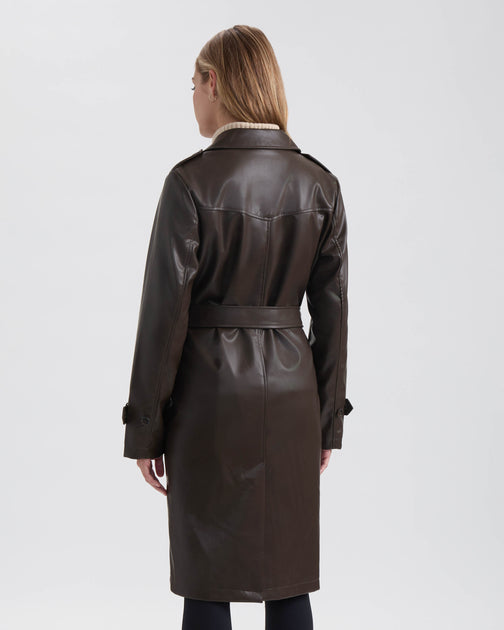 NVLT Damen einreihiger PU Trenchcoat braun XL 3
