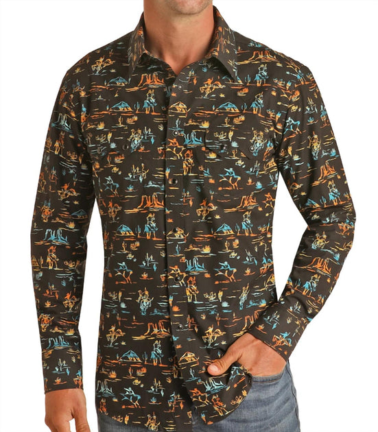 Rock & Roll Denim Western Snap Shirt Green Medium 3